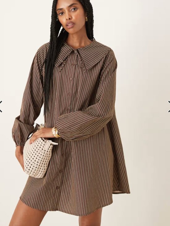 Glamorous Dresses & Skirts - ASOS Glamorous poplin mini shirt dress in brown and buttermilk stripes